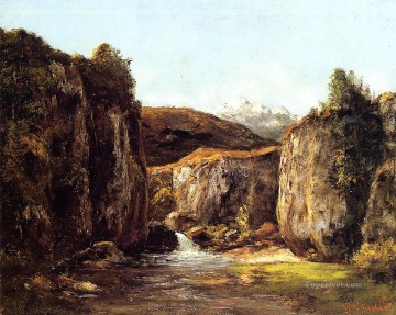  gustav lienzo - Paisaje La fuente entre las rocas del Doubs Realismo Gustave Courbet Montaña